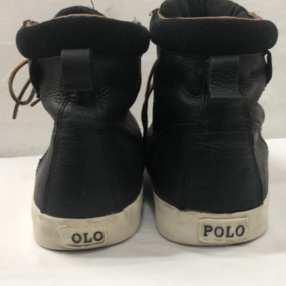 Polo Black Leather High-Top Sneakers Size 12D - Picture 4 of 8
